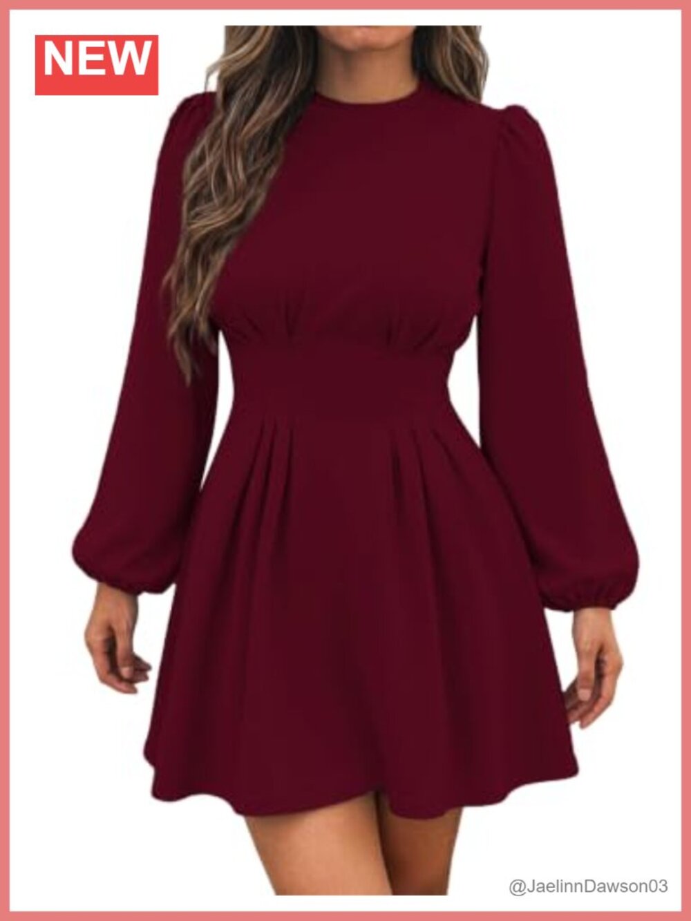 Women Puff Long Sleeve High Waist A-Line Mini Dress for Work Fall